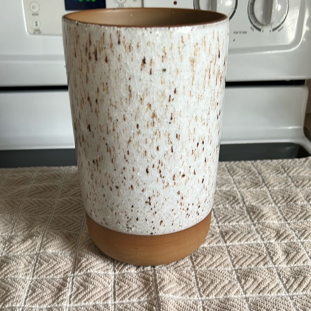 Speckled White and Brown Ceramic Vase